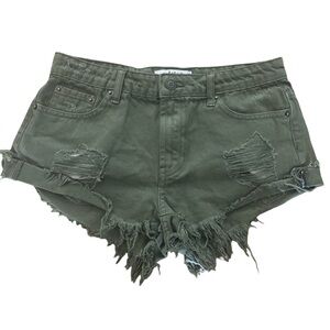 NWT Falling Love Distressed Green Denim Jean Shorts S